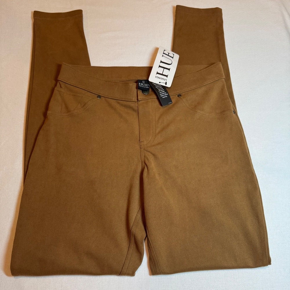 NWT HUE Micro Suede Leggings Toffee Brown‎ Elastic Waist Size S